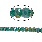 Rondelle-Krystal-Perler, Krystal, AB farve forgyldt, efterligning CRYSTALLIZED™ krystaller, Smaragd, 6x8mm, Hole:Ca. 1mm, Længde Ca. 16 inch, 10Strands/Bag, Ca. 72pc'er/Strand, Solgt af Bag