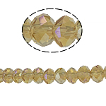 Rondelle-Krystal-Perler, Krystal, efterligning CRYSTALLIZED™ krystaller, Lt Topaz, 4x6mm, Hole:Ca. 1mm, Længde 17 inch, 10Strands/Bag, Solgt af Bag