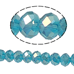 Rondelle-Krystal-Perler, Krystal, efterligning CRYSTALLIZED™ krystaller, Indicolite, 4x6mm, Hole:Ca. 1mm, Længde 17 inch, 10Strands/Bag, Ca. 100pc'er/Strand, Solgt af Bag