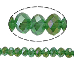 Rondelle-Krystal-Perler, Krystal, efterligning CRYSTALLIZED™ krystaller, Fern Green, 4x6mm, Hole:Ca. 1mm, Længde Ca. 18.3 inch, 10Strands/Bag, Ca. 100pc'er/Strand, Solgt af Bag