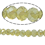 Rondelle-Krystal-Perler, Krystal, efterligning CRYSTALLIZED™ krystaller, Lt Topaz, 8x10mm, Hole:Ca. 2mm, Længde 22 inch, 10Strands/Bag, Solgt af Bag