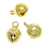 Brass Bell Pendel, Messing, guldfarve belagt, bly & cadmium fri, 7.50x10.50mm, Hole:Ca. 2mm, 2000pc'er/Bag, Solgt af Bag
