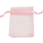 Jewelry Pouches Bags, Organza, translucent, pink, 50x70mm, 100/