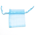 Jewelry Pouches Bags, Organza, translucent, blue, 50x70mm, 100/