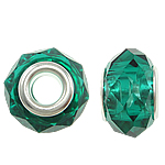 European kristal kralen, Rondelle, sterling zilveren dubbele kern zonder troll, Emerald, 14x9mm, Gat:Ca 5mm, 20pC's/Bag, Verkocht door Bag