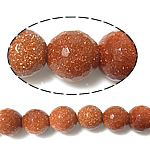 Goldstone Beads, Ronde, machine geslepen, 6mm, Gat:Ca 0.8mm, Lengte Ca 14.5 inch, 10strengen/Lot, Ca 63pC's/Strand, Verkocht door Lot
