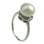 Sötvatten Pearl Finger Ring, Freshwater Pearl, med Mässing, platina pläterad, vit, 8-9mm, Hål:Ca 16-18mm, Säljs av PC
