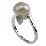 Freshwater Pearl Finger Ring with Brass platinum color plated pink 8-9mm Approx 16-18mm Sold By PC
