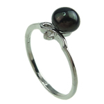 Zoetwater Parel Finger Ring, met Messing, platinum plated, 7-8mm, Gat:Ca 16-18mm, Verkocht door PC
