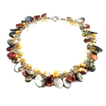 Crystal Sladkovodní Pearl náhrdelník, s Shell papíru & Krystal, mosaz spona, přírodní, 13x22x4mm, 6-8mm, Prodáno za 17 inch Strand