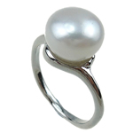 Sötvatten Pearl Finger Ring, Freshwater Pearl, med Mässing, vit, 11-12mm, Hål:Ca 16-18mm, Säljs av PC