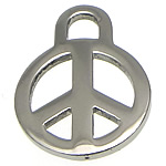 Edelstahl Schmuck Anhänger, Frieden Logo, originale Farbe, 14x19x1.50mm, Bohrung:ca. 3mm, 100PCs/Menge, verkauft von Menge