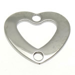 Stainless Steel priključak, Nehrđajući čelik, Srce, 1/1 petlje, izvorna boja, 15x13.50x1mm, Rupa:Približno 2mm, 100računala/Lot, Prodano By Lot