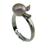Freshwater Pearl Finger Ring with Brass platinum color plated 7-8mm Approx 18mm US Ring Sold By PC