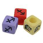 Alphabet Akril gyöngyök, Kocka, kevert színek, 7mm, Lyuk:Kb 4mm, 1900PC-k/Bag, Által értékesített Bag