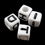 Perles acrylique alphabet, mélangé, blanc, 7x7mm, Trou:Environ 4mm, 1950PC/sac, Vendu par sac
