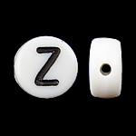 Grânulos acrílicos de alfabeto, acrilico, Moeda, branco, 4x7mm, Buraco:Aprox 0.5mm, 3600-3700PCs/Bag, vendido por Bag