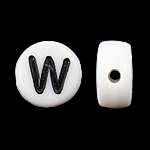 Alphabet Acrylic Beads, Coin, white, 4x7mm, Hole:Approx 0.5mm, 3600-3700PCs/Bag, Sold By Bag