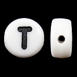 Alphabet Akril gyöngyök, Érme, fehér, 4x7mm, Lyuk:Kb 0.5mm, 3600-3700PC-k/Bag, Által értékesített Bag