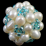 Ball Cluster Tenyésztett gyöngy Gyöngyök, Édesvízi gyöngy, -val Glass Seed Beads, Kerek, 20mm, 10PC-k/Bag, Által értékesített Bag