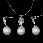 South Sea Shell Jewelry Sets earring & necklace sterling silver clasp sterling silver post pin Round natural white Grade AAA 10-11mm Sold By Set