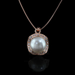 Freshwater Pearl Pendants with Brass Round rose gold color plated white 13-14mm Approx Sold By PC