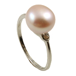 Freshwater Pearl Finger Ring with Rhinestone & Brass platinum color plated pink 9-10mm Approx 18mm US Ring .5 Sold By PC