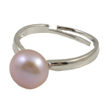 Sötvatten Pearl Finger Ring, Freshwater Pearl, med Mässing, platina pläterad, rosa, 10-11mm, Hål:Ca 18mm, Storlek:7.5, Säljs av PC
