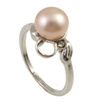 Anello da dito con perla d'acquadolce, perla d'acquadolce coltivata naturalmente, with strass & ottone, placcato color platino, rosa, 8-9mm, Foro:Appross. 18-19mm, Venduto da PC