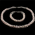 Natural Cultured Freshwater Pearl Jewelry Sets bracelet & necklace with Crystal & Glass Seed Beads brass clasp Round pink 4-5mm Length 17 Inch 7.5 Inch Sold By Set