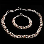 Комплекты украшений с жемчугом, браслет & ожерелье, Пресноводные жемчуги, с Кристаллы & Стеклянный бисер, латунь Тогл - Замочек, Круглая, натуральный, белый, 3-4mm, длина 17 дюймовый,  7.5 дюймовый, продается указан