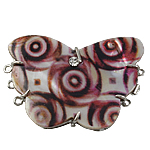 Shell Box Lås, med Messing, Butterfly, 3-streng & med rhinestone, 54x40x8mm, Hole:Ca. 1.5mm, Solgt af PC