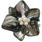 Cierre de Caja de Nácar, con perlas cultivadas nucleadas de agua dulce & metal, Flor, 3-aro, 48x20mm, agujero:aproximado 1.5mm, Vendido por UD