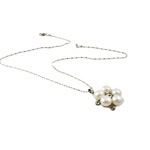 Freshwater Pearl Brass Necklace with Rhinestone & Brass Flat Round natural white 8-9mm Sold Per 16.5 Inch Strand