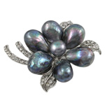 Freshwater Pearl Brooch with Zinc Alloy Flower black Sold By PC