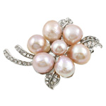 Freshwater Pearl Brooch with Zinc Alloy Flower pink Sold By PC