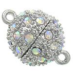 Tibetan Style Magnetic Clasp, Drum, platinum color plated, with rhinestone & single-strand, nickel, lead & cadmium free, 14.50x21.20mm, Hole:Approx 1.5mm, 30PCs/Bag, Sold By Bag