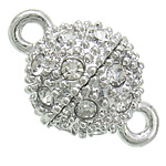 Tibetan Style Magnetic Clasp, Drum, platinum color plated, with rhinestone & single-strand, nickel, lead & cadmium free, 10x16mm, Hole:Approx 1.7mm, 50PCs/Bag, Sold By Bag