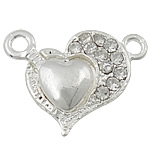 Zinc Alloy Magnetic Clasp Heart silver color plated with rhinestone & single-strand nickel lead & cadmium free Approx 2mm Sold By Bag