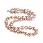 Natural Freshwater Pearl Necklace sterling silver foldover clasp Round pink 8-9mm Sold Per 17 Inch Strand