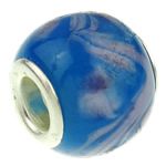 Perline perline stile European, vetro lavorato, Rondella, doppio tubo senza filo in ottone, blu, 13x12mm, Foro:Appross. 5.5mm, 50PC/borsa, Venduto da borsa