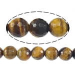 Tiger Eye pärlor, Rund, maskin fasetterad, jorden gul, 10mm, Hål:Ca 1mm, Längd Ca 15 inch, 5Strands/Lot, Ca 37PC/Strand, Säljs av Lot
