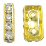 Separadores de Diamantes de Imitación, metal, Rectángular, chapado en color dorado, con diamantes de imitación & perforado doble, 8x16x4mm, agujero:aproximado 1.5mm, 200PCs/Bolsa, Vendido por Bolsa