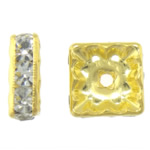 Rhinestone Afstandsstykker, Messing, Square, guldfarve belagt, med rhinestone, 10x10x3.50mm, Hole:Ca. 1.5mm, 200pc'er/Bag, Solgt af Bag