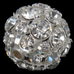 Abalorios de Diamantes de Imitación, metal, Esférico, chapado en color de platina, con un diamantes de imitación de Categoría A, 20x20mm, agujero:aproximado 2.8mm, 20PCs/Bolsa, Vendido por Bolsa