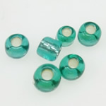 Perles de verre ligné argent, perles de rocaille en verre, Rond, argenté, vert, 2x1.90mm, Trou:Environ 1mm, Vendu par sac