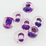 Rocalla con Interior de Color, Rocallas de vidrio, Toroidal, color alineado, Púrpura, 2x1.90mm, agujero:aproximado 1mm, Vendido por Bolsa