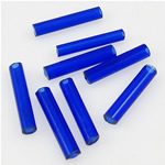 Micangas de vidro transparente, Missangas de vidro, Tubo, azul, 2x9mm, Buraco:Aprox 1mm, vendido por Bag