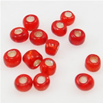 Silver fodrade glas Seed Beads, Glass Seed Beads, Rund, silverkantade, röd, 2x3mm, Hål:Ca 1mm, Säljs av Bag