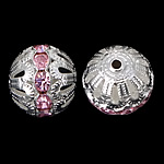 Hollow Brass Beads Round silver color plated with rhinestone nickel lead & cadmium free Approx 2.2mm Sold By Bag